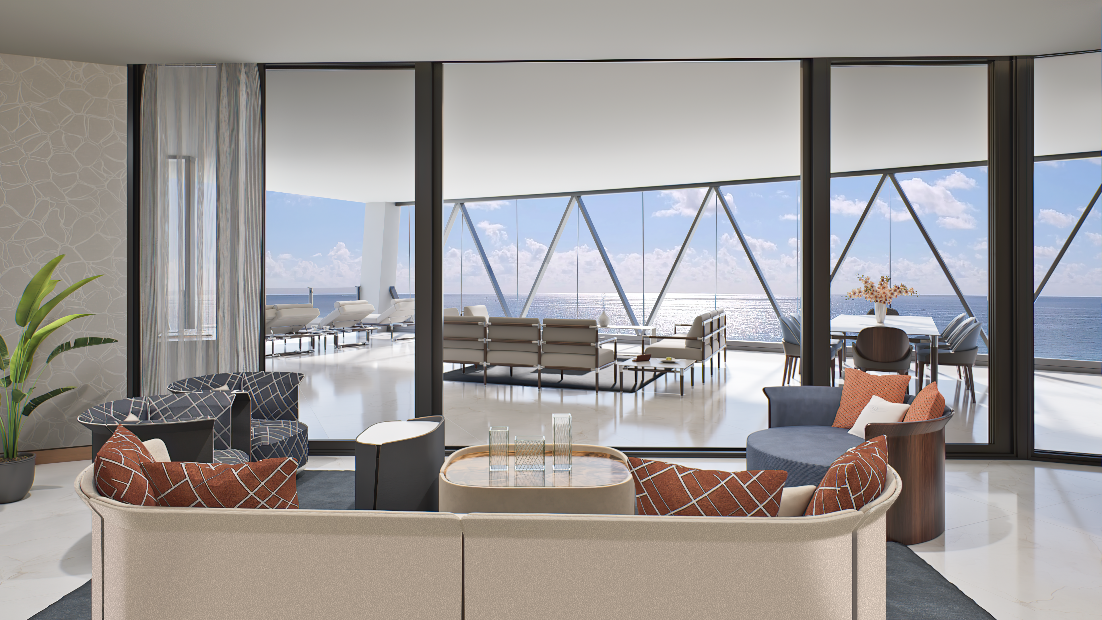 Luxury living Miami beachfront with ocean-facing glass walls in Bentley branded residences