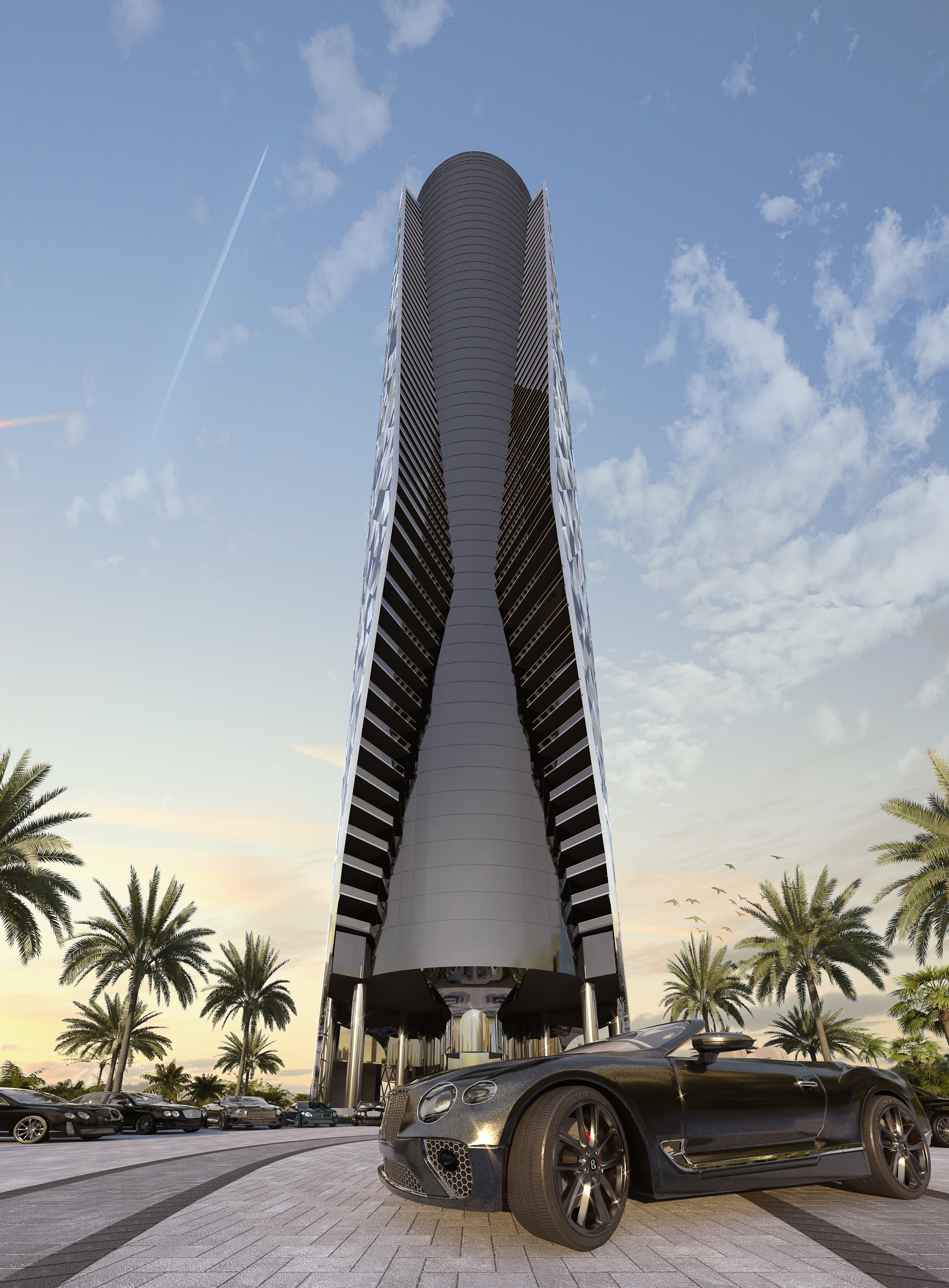 Bentley Residences Sunny Isles Beach background with modern high-rise design