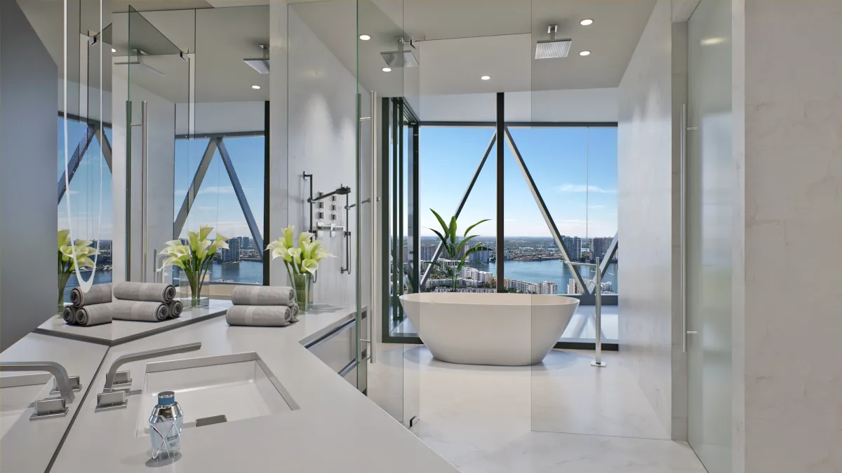  Bentley Residences Sunny Isles Beach with elegant bathrooms and ocean views